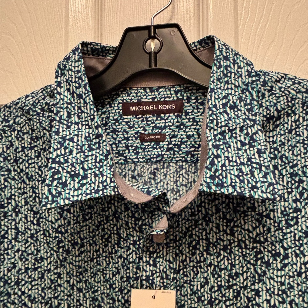 Michael Kors Men's Patterned Teal Button Down Shirt